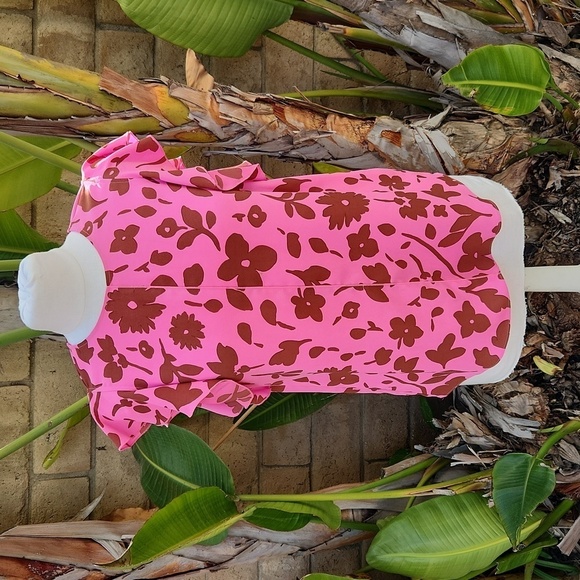 Kate Spade Splash Floral Crewneck Flutter Sleeve Keyhole Top Size S Pink Multi - Picture 1 of 7